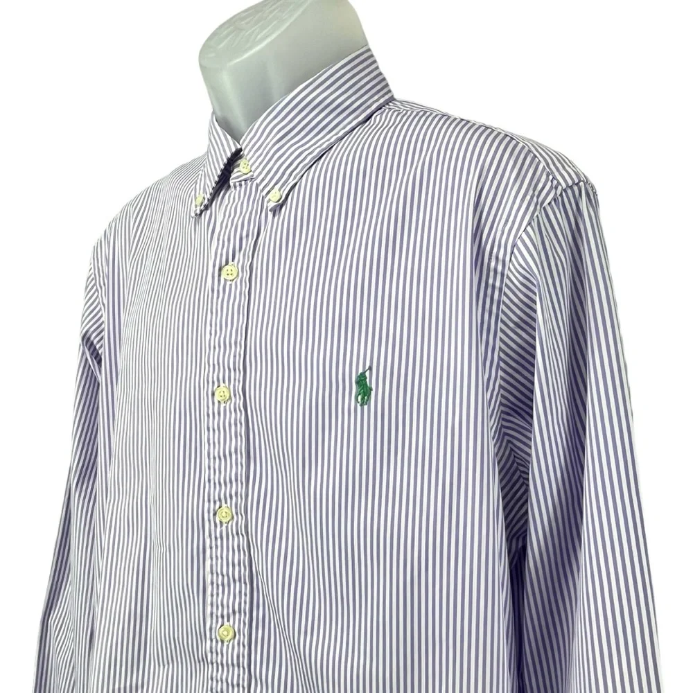 Polo Ralph Lauren | Mens XL | Slim Fit Purple & White Stripe L/S Button Up Shirt